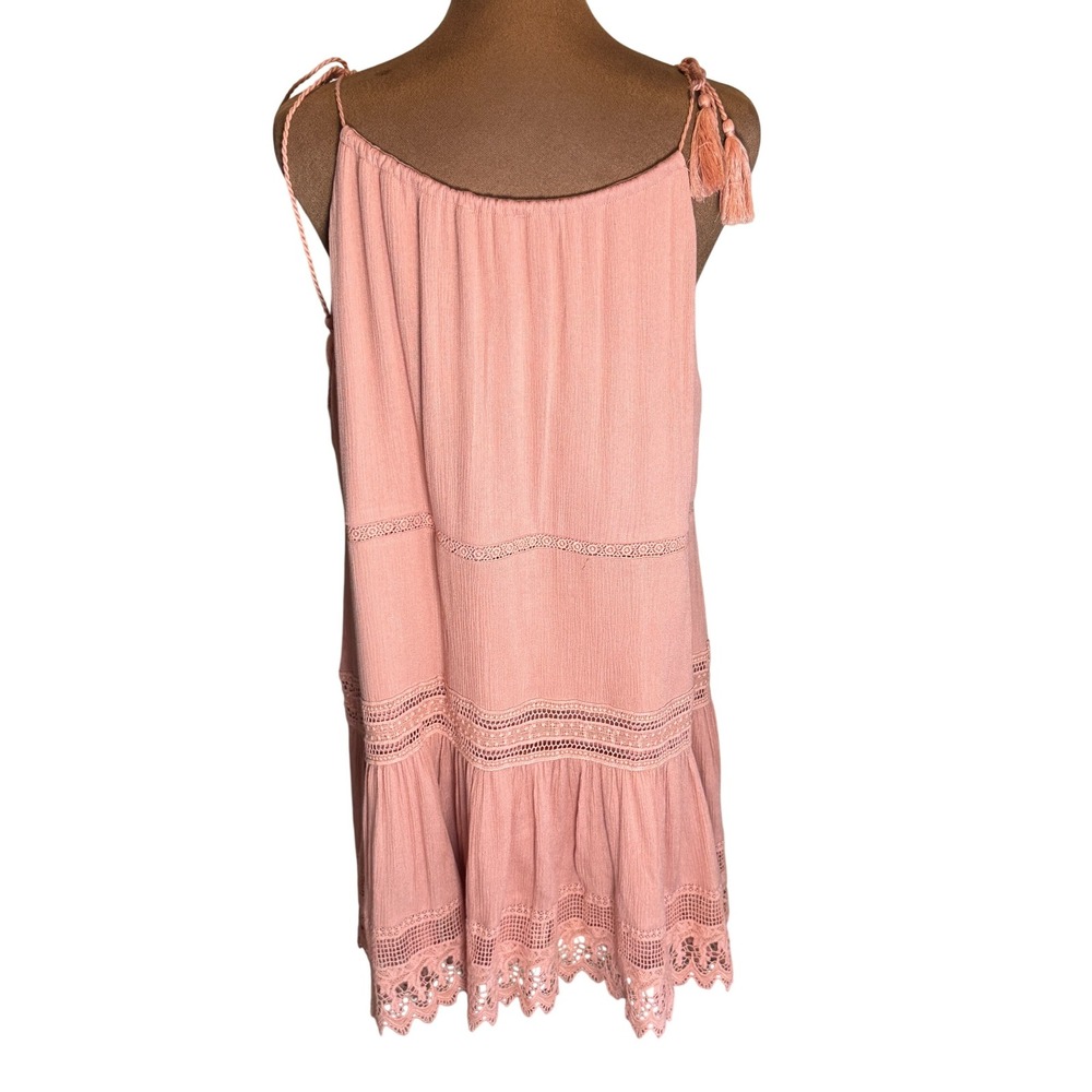 Lumie Pink‎ Lace Trim Tassel Tie Dress Women's Medium Boho Sleeveless Lined EUC - Picture 4 of 8